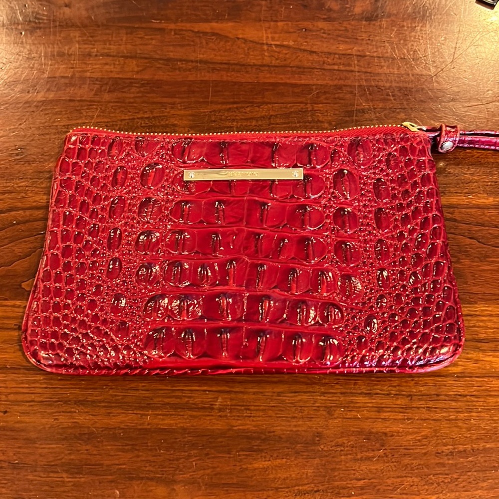 BRAHMIN ruby red leather wristlet.